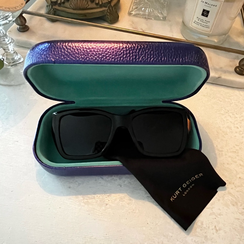 Kurt Geiger Havana Rectangle Sunglasses with Purple Case & Cloth